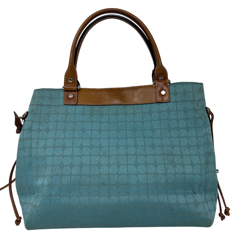 Vintage Y2K Kate Spade Blue New York Canvas Top Handle Bag Leather Trim